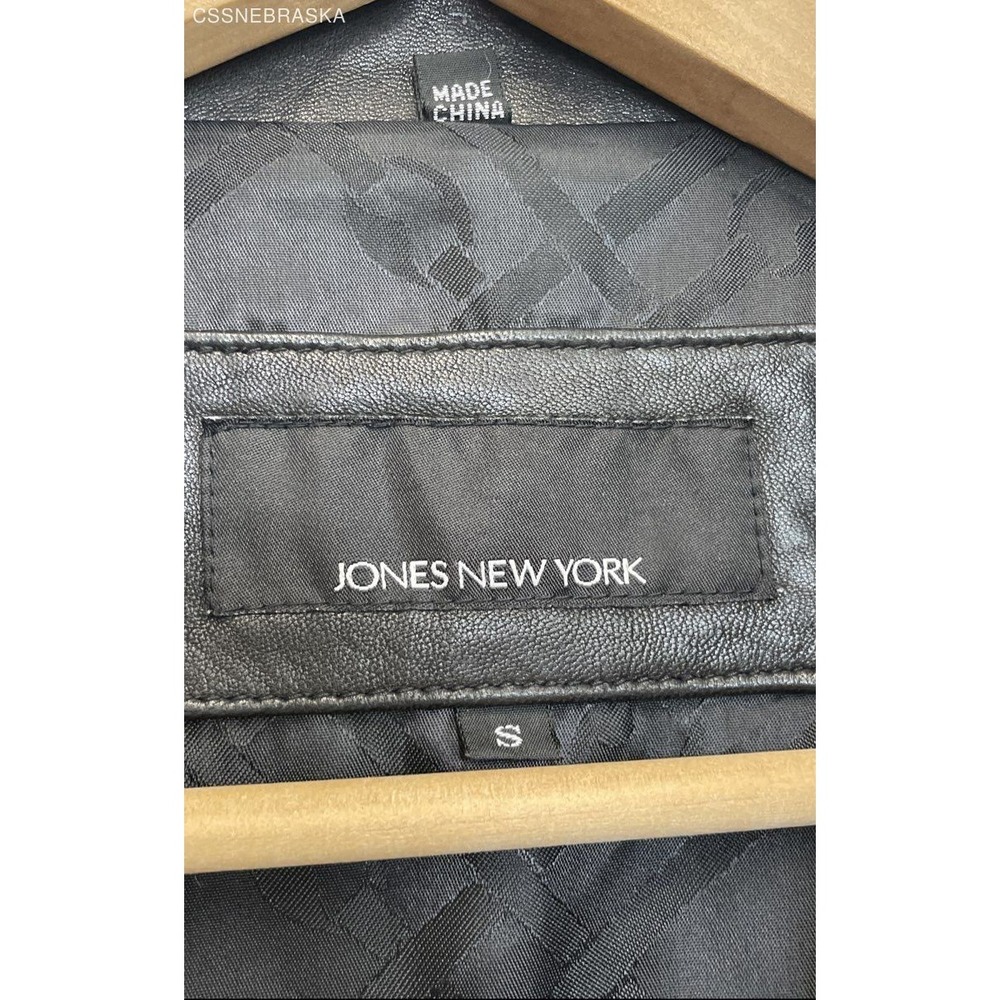 Jones New York Black Womens Jacket Black Leather Button Pockets - Size S - Picture 2 of 12